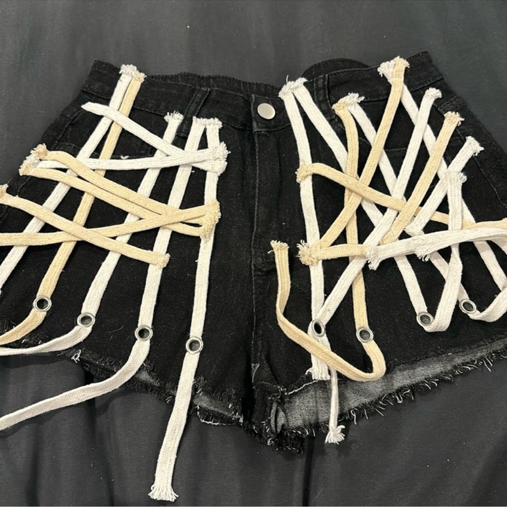 Black Women's Distressed Lace-Up Denim Shorts